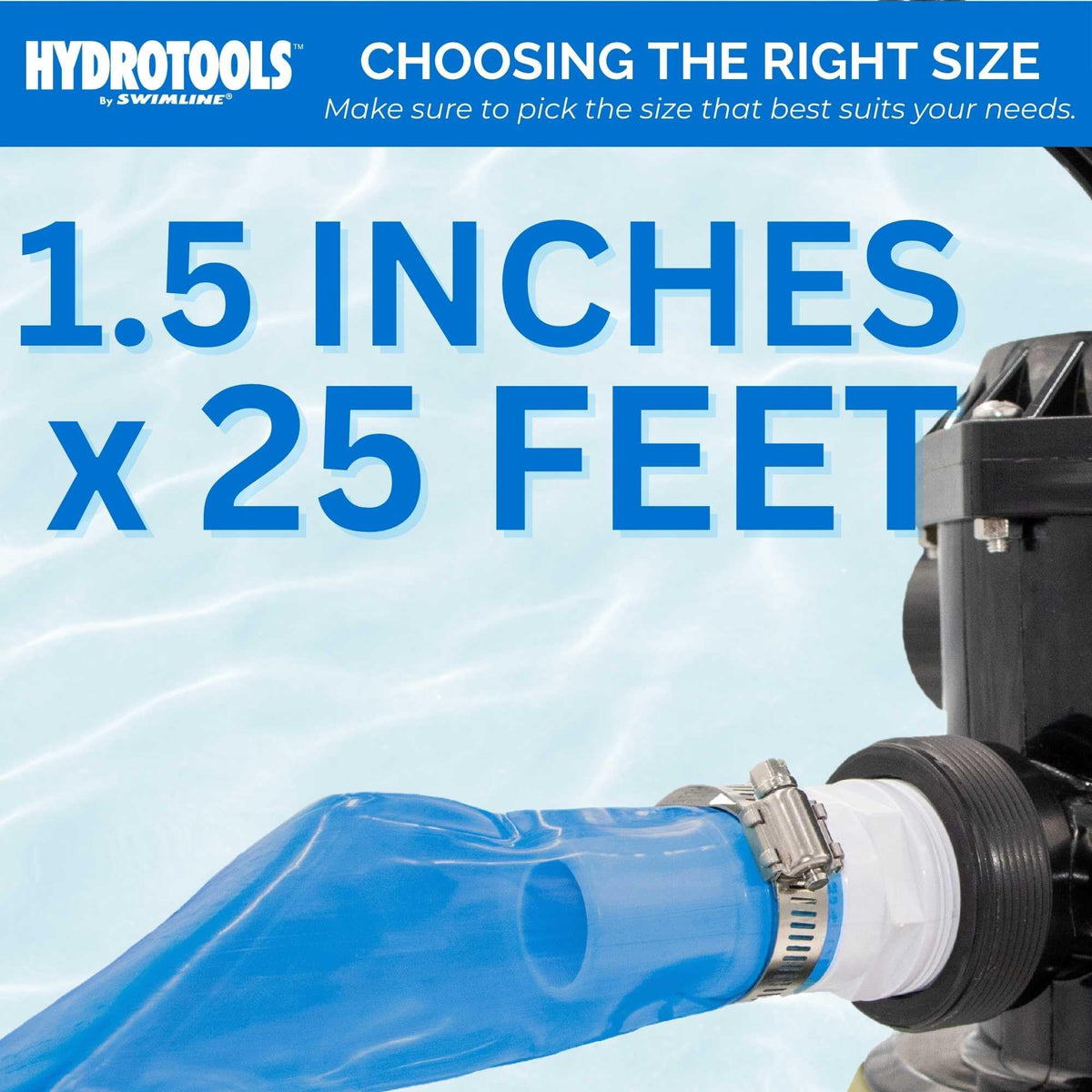 Swimline Hydrotools 25 ft reach supports flexible pool setup.