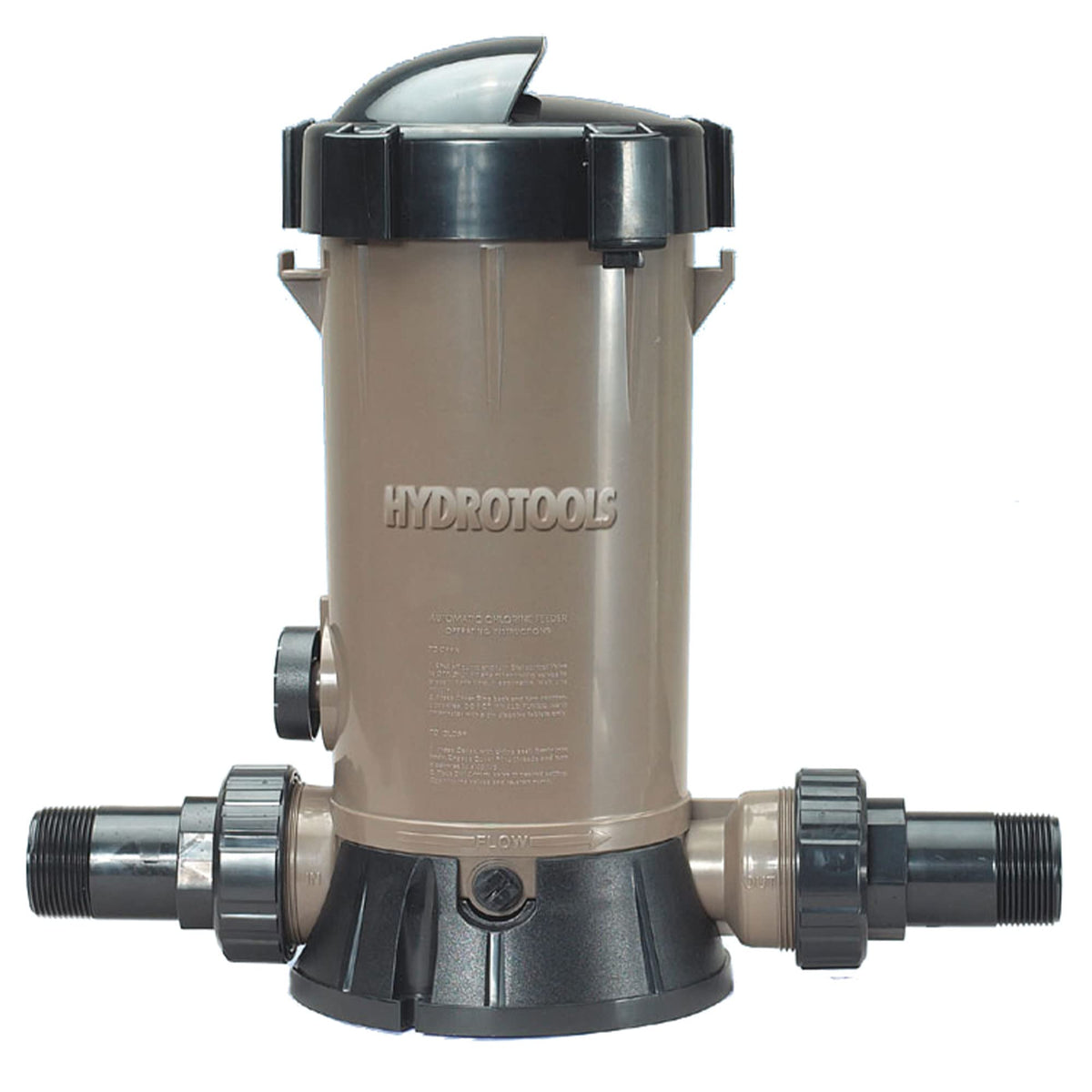 Swimline Hydrotools 8750 inline chlorinator connected to plumbing for easy, universal pool maintenance.