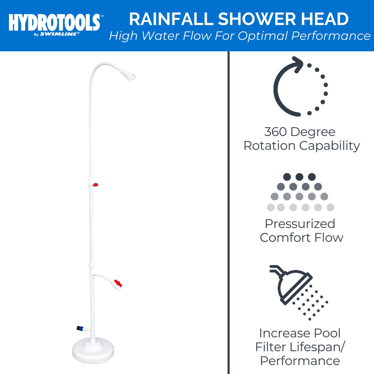 Swimline HydroTools foot wash spigot for easy post-swim cleaning.