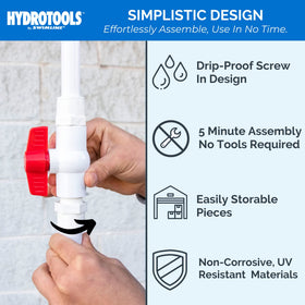 Swimline HydroTools connects to a standard garden hose for quick setup.