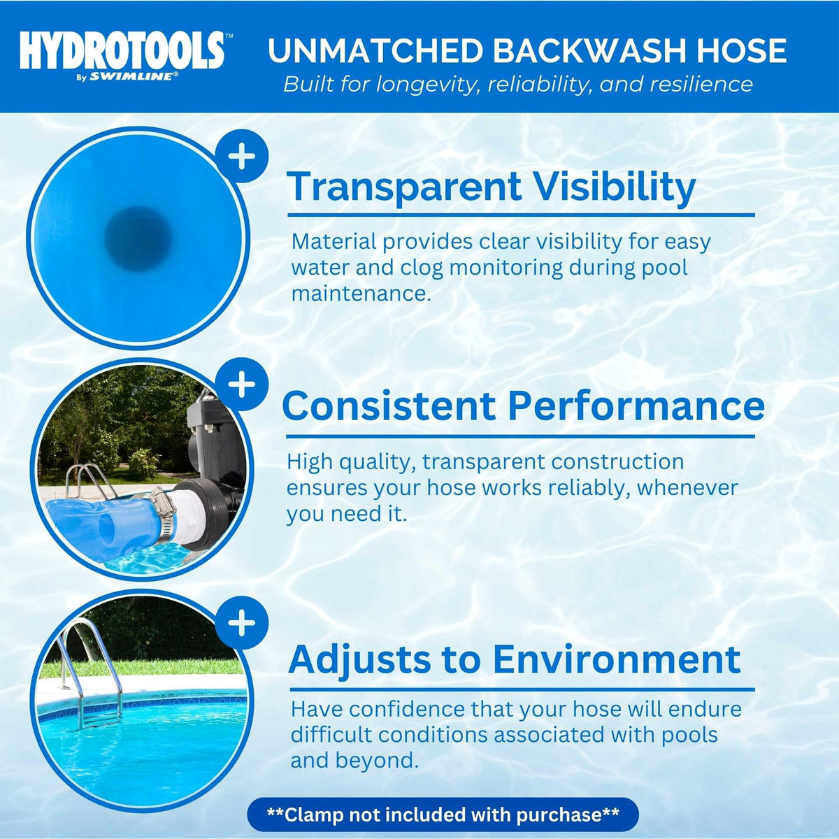 Swimline Hydrotools kink-free design backwash hose ensures smooth water flow.