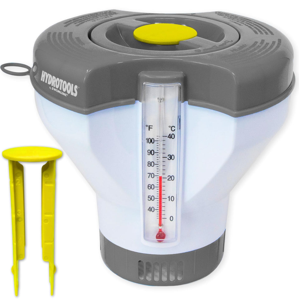 Swimline HydroTools smart floater with thermometer monitors pool temperature