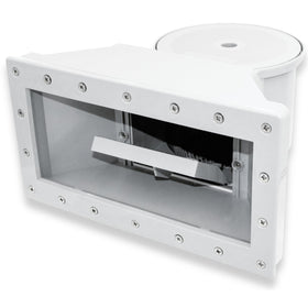 Swimline HydroTools standard-thru-wall skimmer, front view, supports easy installation.