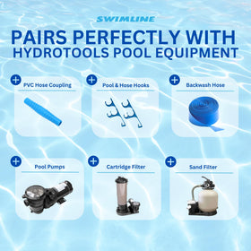Swimline Hydrotools USA-designed pool hose with 1-year warranty and service