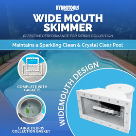 Swimline HydroTools wide-mouth skimmer opening captures larger debris efficiently.