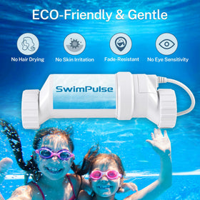 Swimpulse salt cell placed outdoors beside a pool for outdoor use.