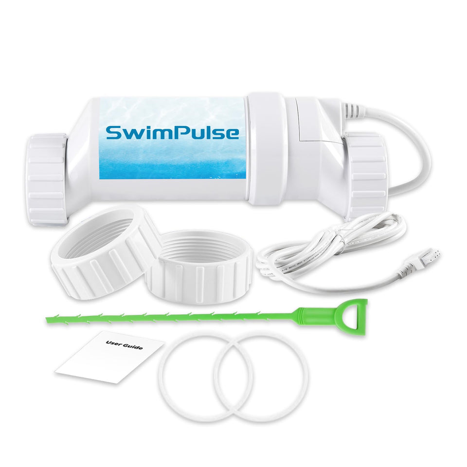 Swimpulse salt cell packaging closeup highlighting compact, easy-install design.