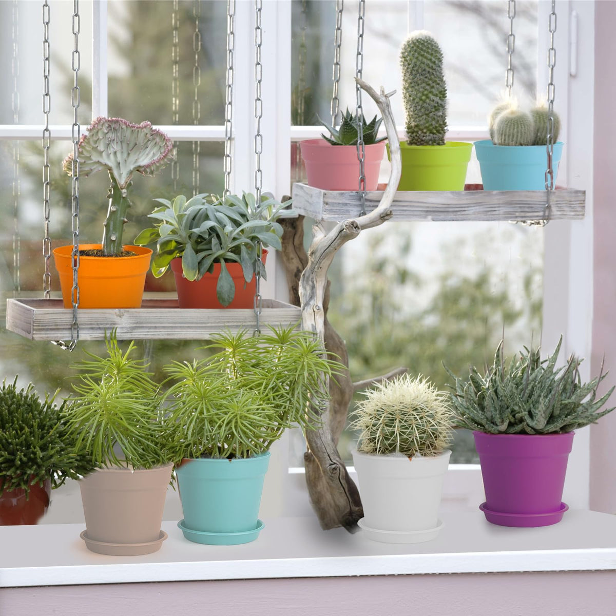 SwinDuck matte finish small planters with saucers for clean surfaces