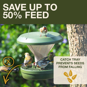 SWISSINNO bird feeder with integrated seed catcher tray reduces ground mess