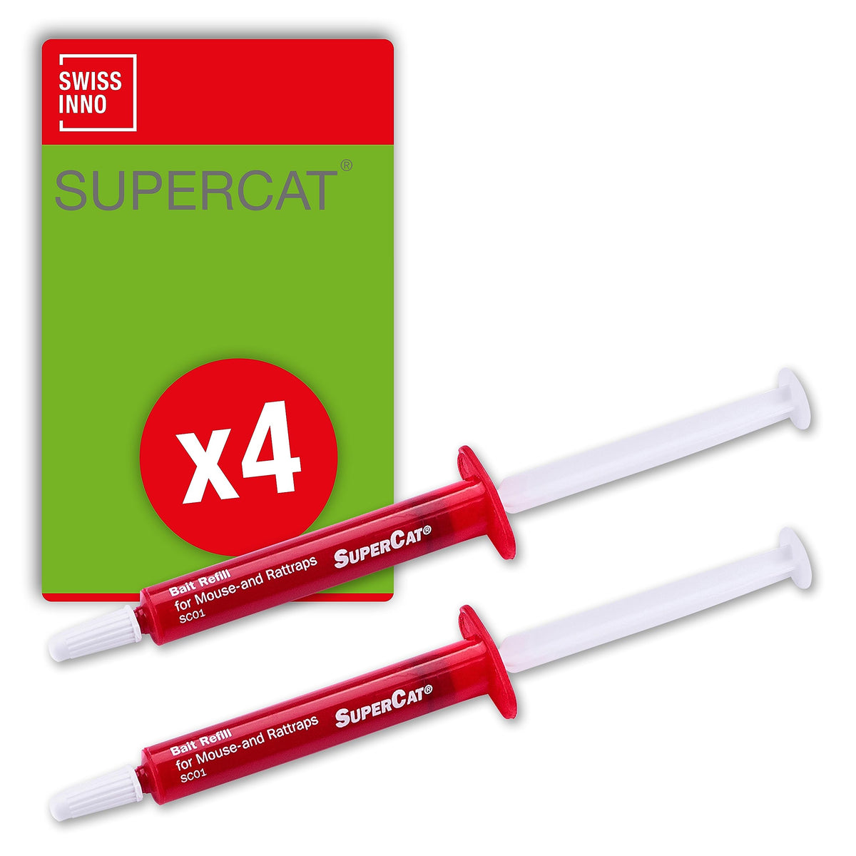 SWISSINNO replacement bait syringe for SuperCat traps enables precise, mess-free baiting.