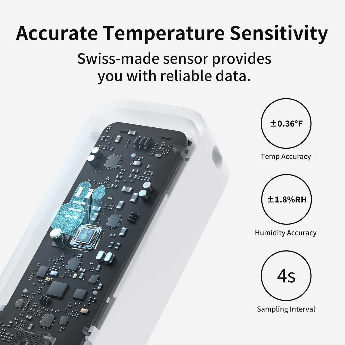 SwitchBot thermometer with Swiss Sensirion sensor for precise humidity.