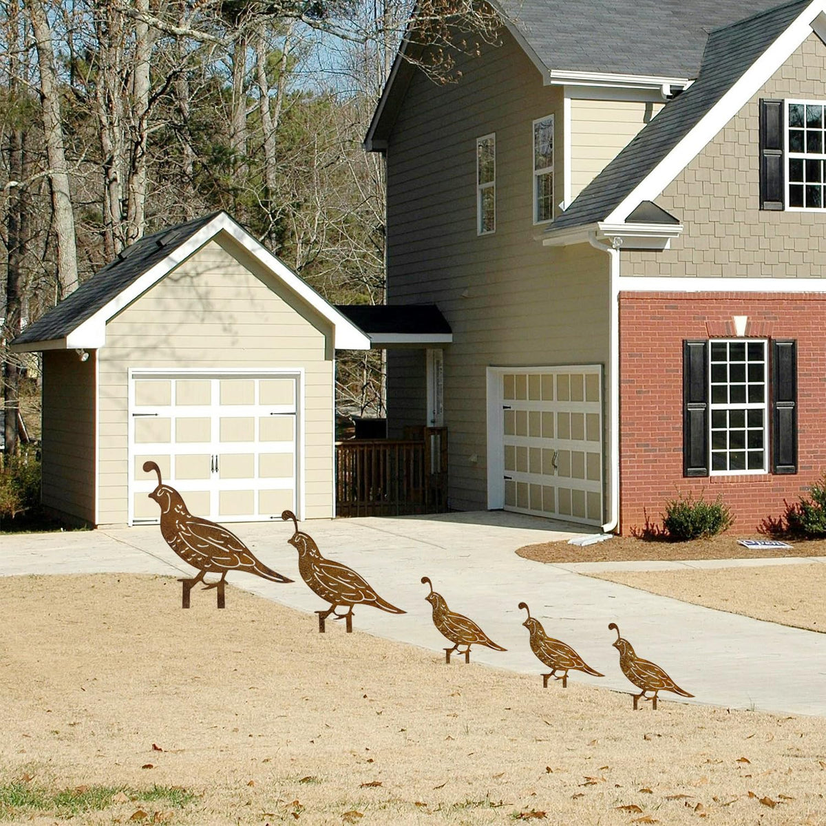 SWNACOR rusty quail family stakes large for eye-catching outdoor display
