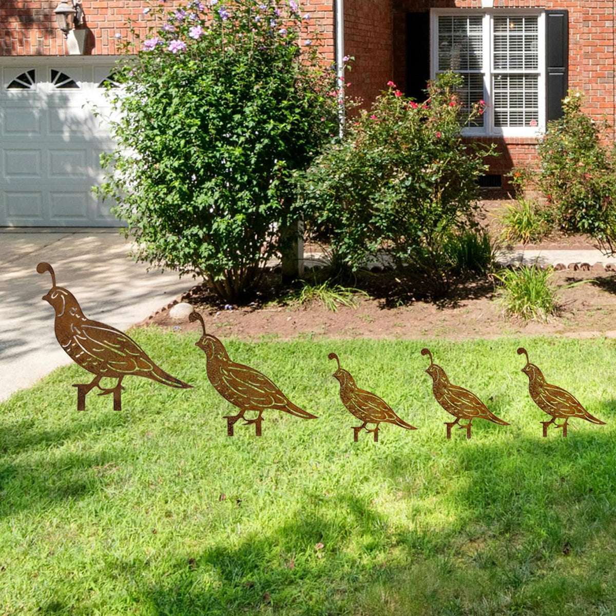 SWNACOR rusty quail garden sculpture enhances porch or path
