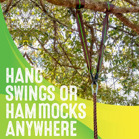 Hammock hanging between two trees with Swurfer kit.