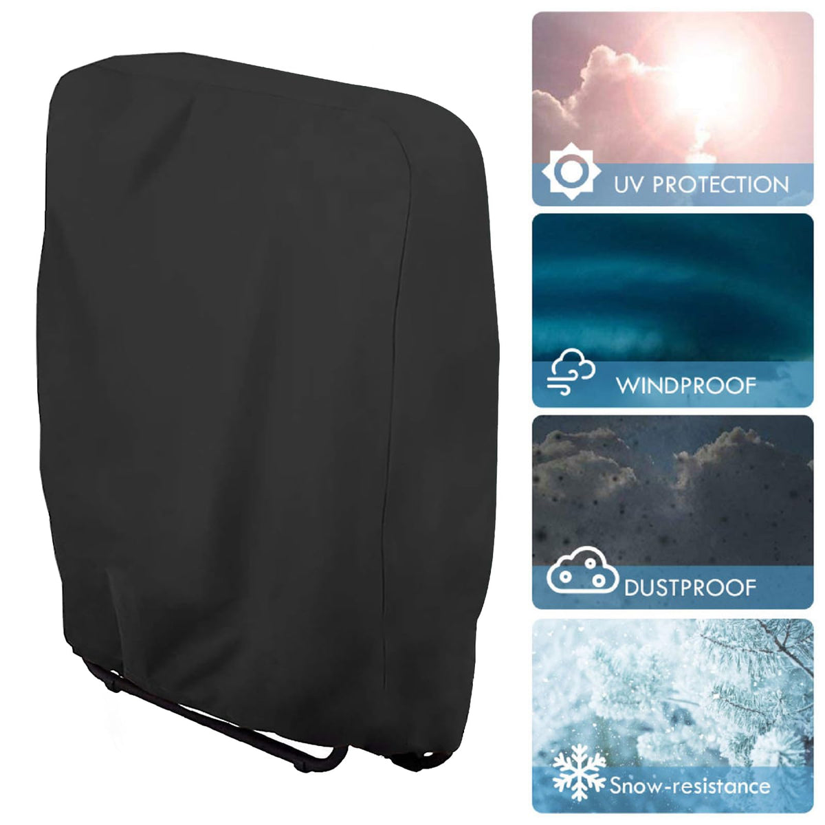Storage bag included with chair cover for compact storage