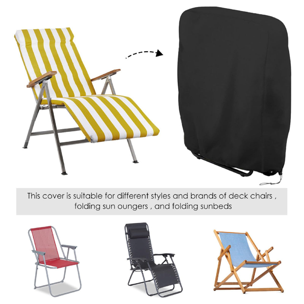 Wind-stable zero gravity chair cover on a deck