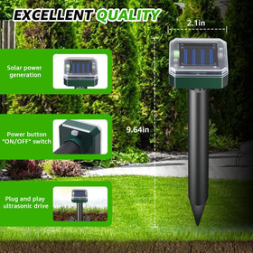 Sxaze Mole Repellent ground stake installation shows easy ground placement for larger yards.