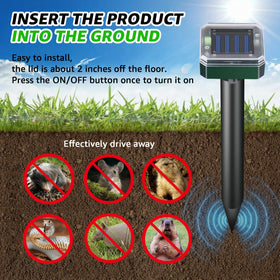 Sxaze Mole Repellent waterproof shell withstands rain, snow for all-season pest deterrence.
