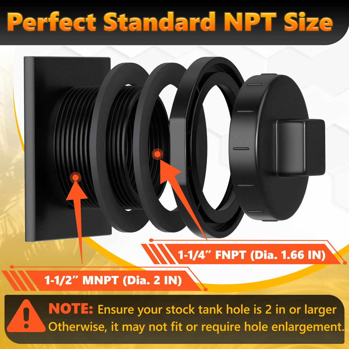 Sxmprail drain plug with thread sizes 1-1/4 and 1-1/2 inches for Rubbermaid tanks