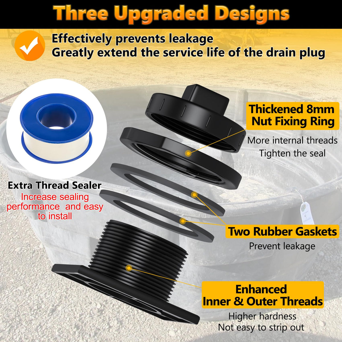 Sxmprail drain plug operates from -40 C to 70 C for year-round reliability