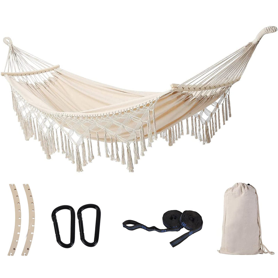 SXSEAGLE hammock hanging swing in beige, ideal for cozy outdoor spaces.