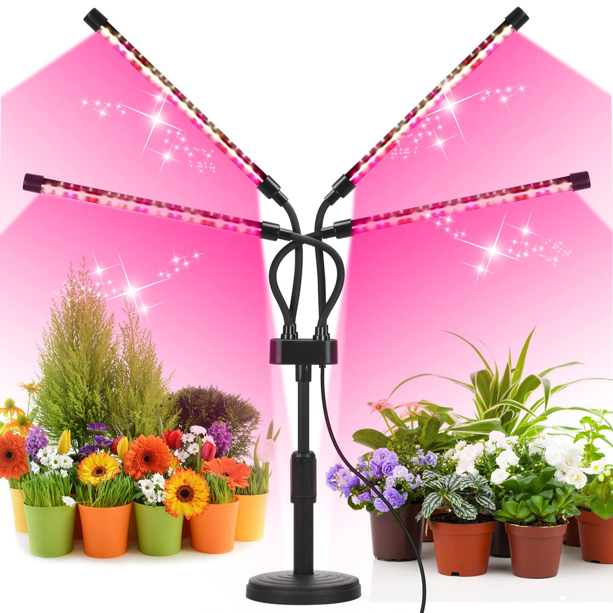 SYEIORAOM four-head grow light with full spectrum boosts indoor greenery.