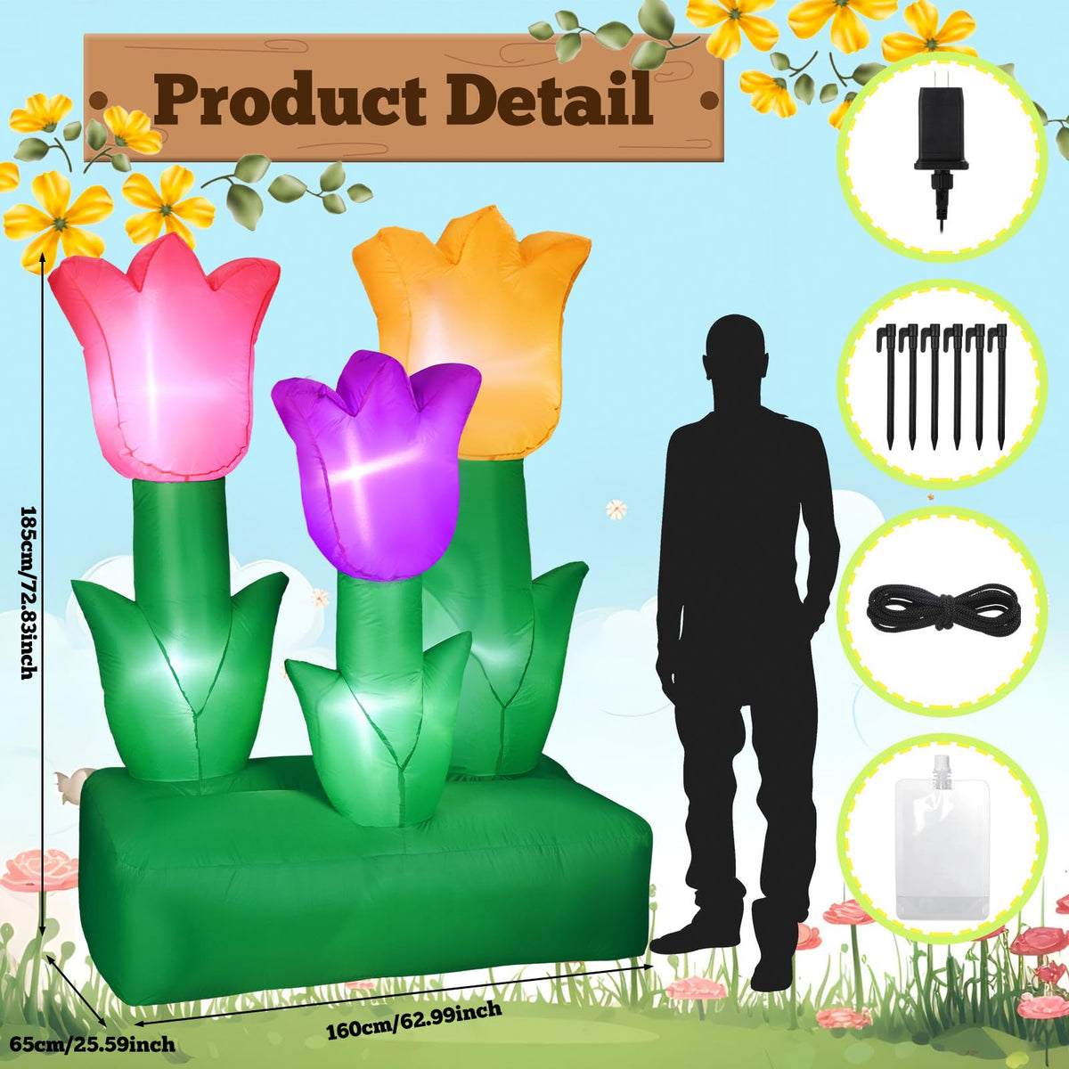 Syhood 6 ft outdoor tulip decor with LED light for evening ambiance.