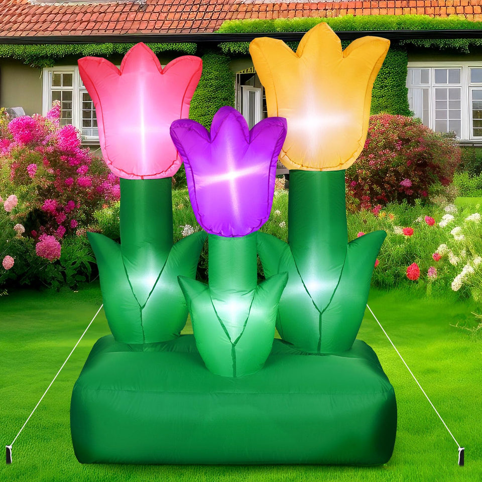 Syhood 6 ft inflatable tulip backlit by LED for outdoor events and photo backdrops.