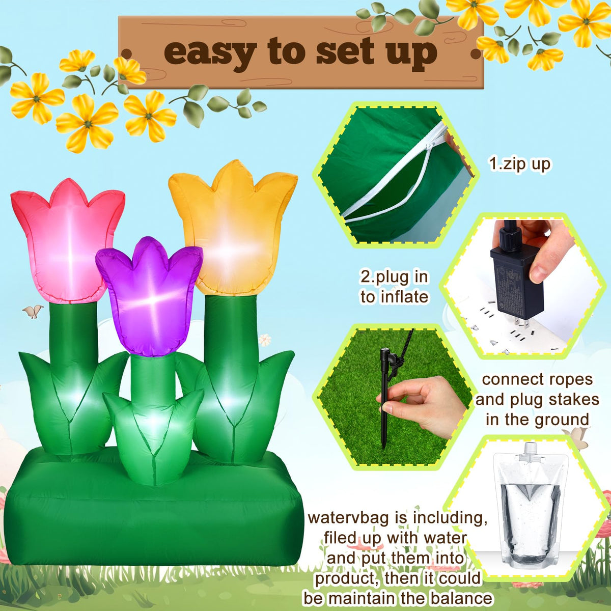 Syhood durable outdoor tulip inflatable made from 210T polyester for longevity.