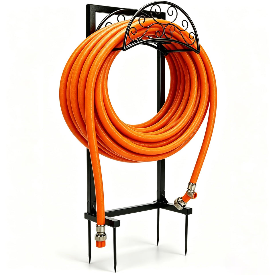 SYITCUN garden hose holder with triangle reinforcement supports heavy hoses outdoors.