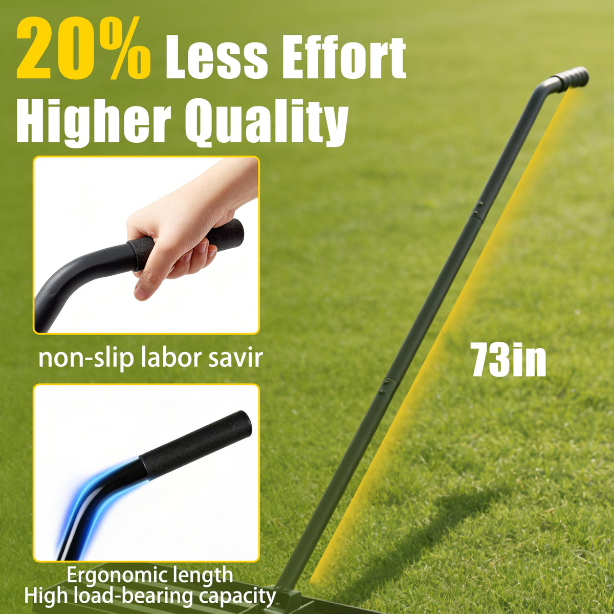 SYITCUN rake with 6ft long handle enables standing operation