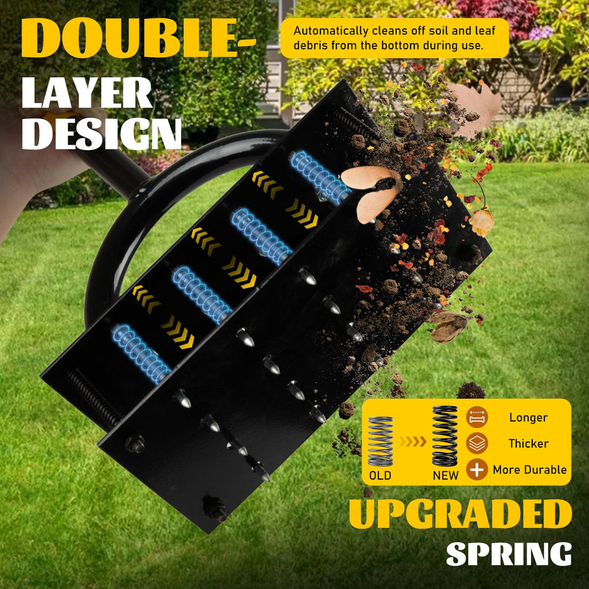 durable iron construction on the sykart aerator stands up to tough yard tasks