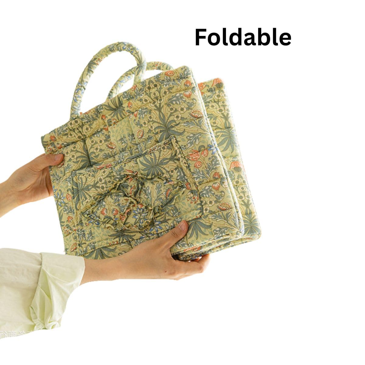 Sylet olive floral pattern fabric basket for stylish storage and decor