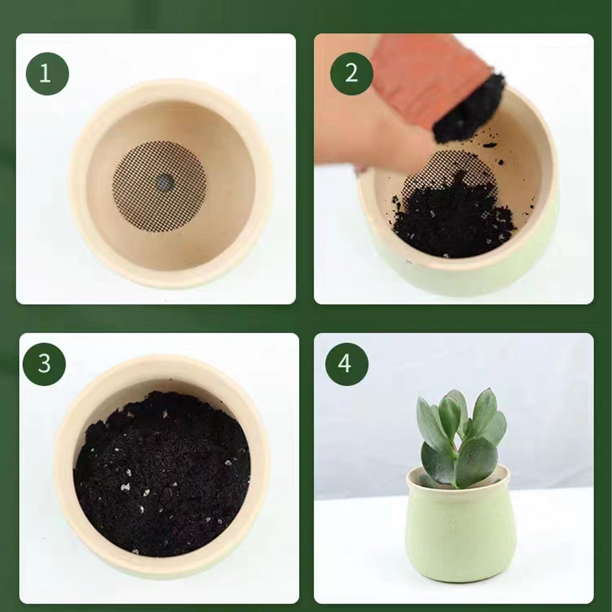 Sylken mesh pad prevents soil leakage, keeping surfaces clean around the planter.