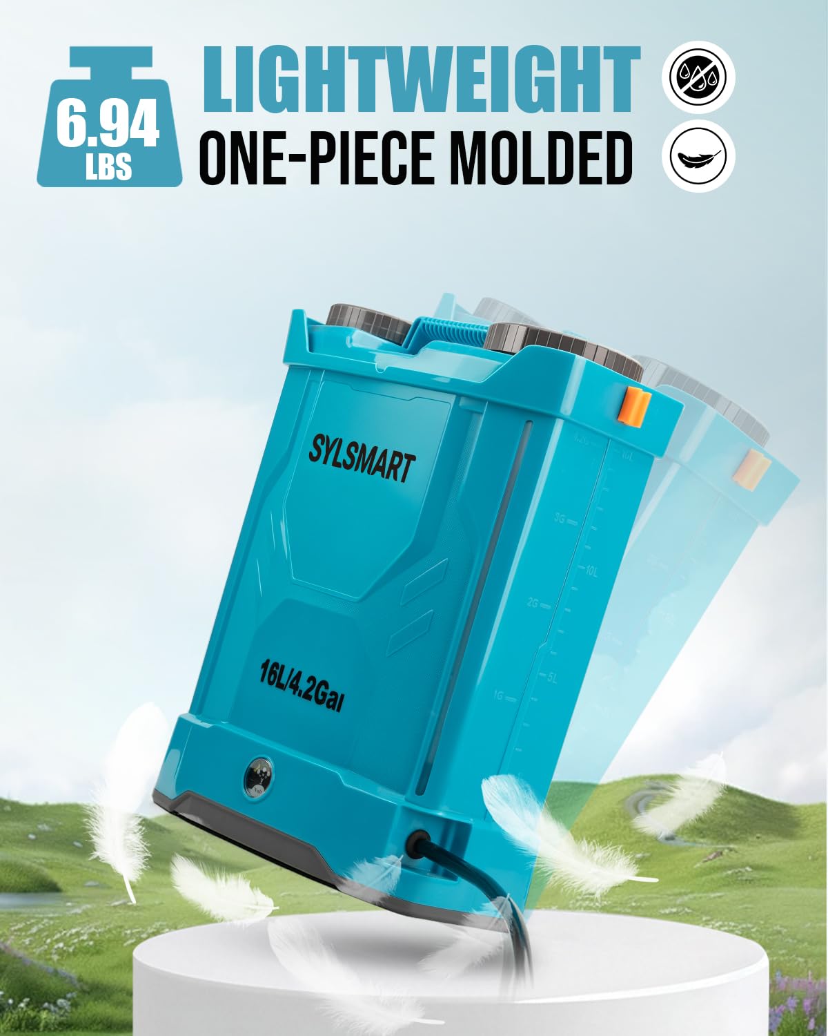 Seamless tank design of Sylsmart sprayer minimizes leaks during filling and cleaning.