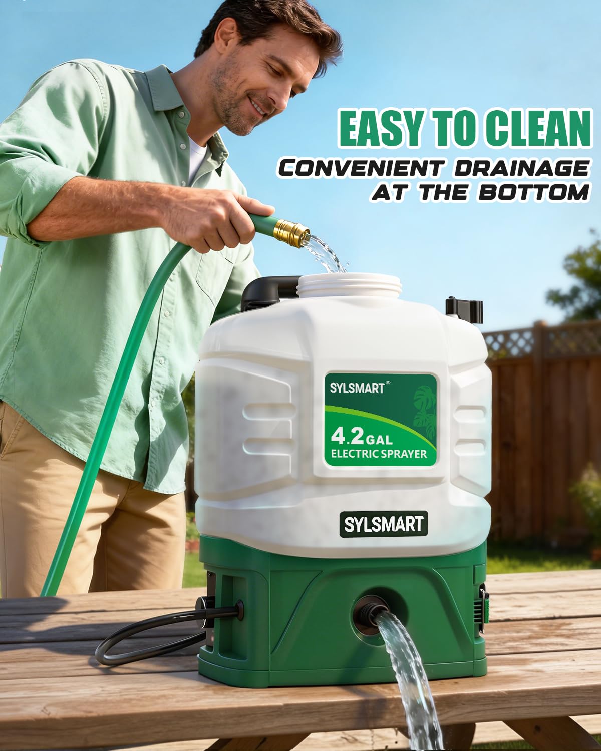 Bottom-drain tank feature enables easy emptying and rinsing after use