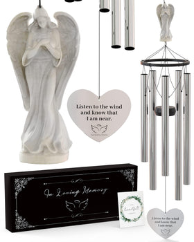 SYMPATHY HEARTS Angel Memorial Wind Chimes outdoor 34-inch design for calm remembrance.