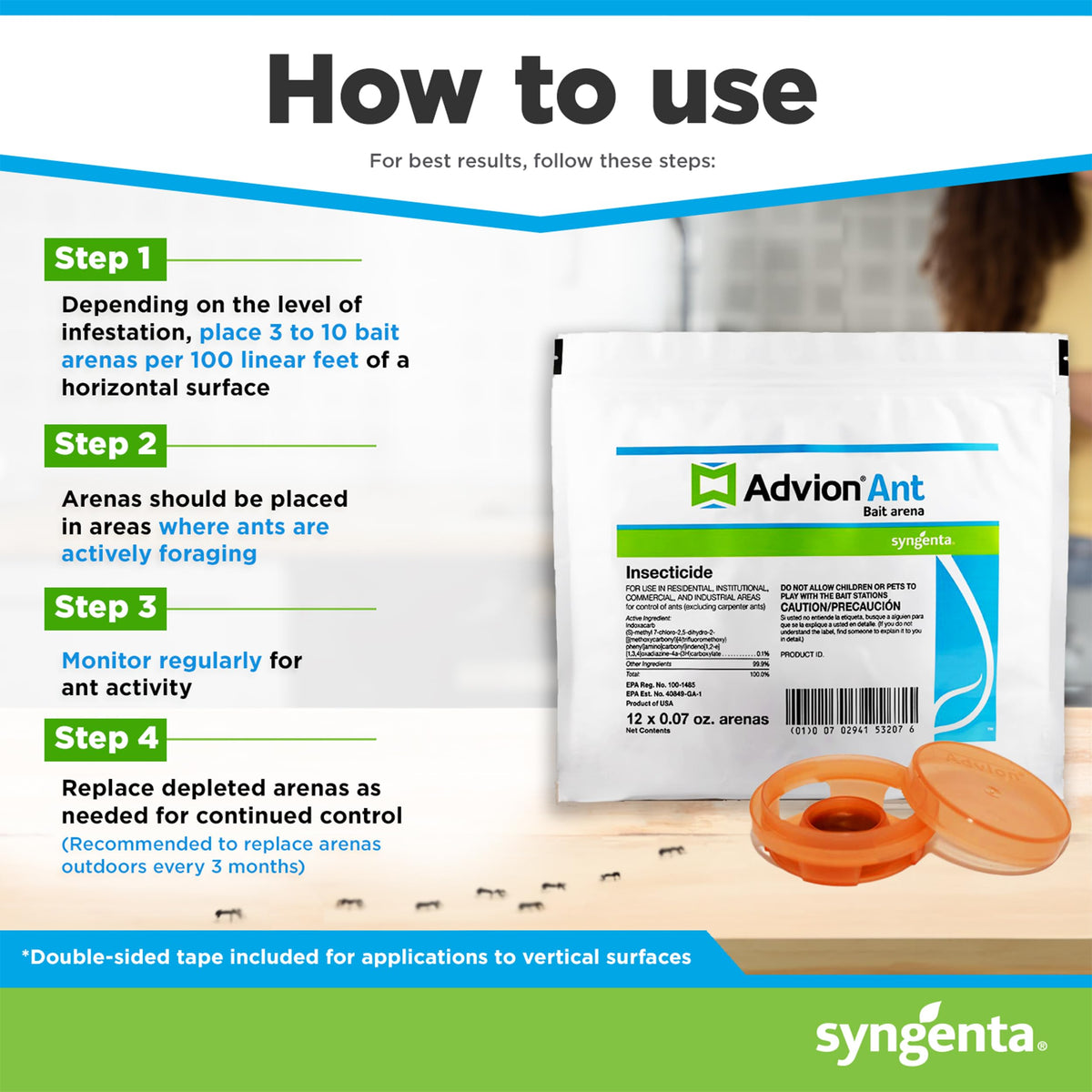 Syngenta Advion Ant Bait Arena 12ct in-use in a home corner demonstrates placement