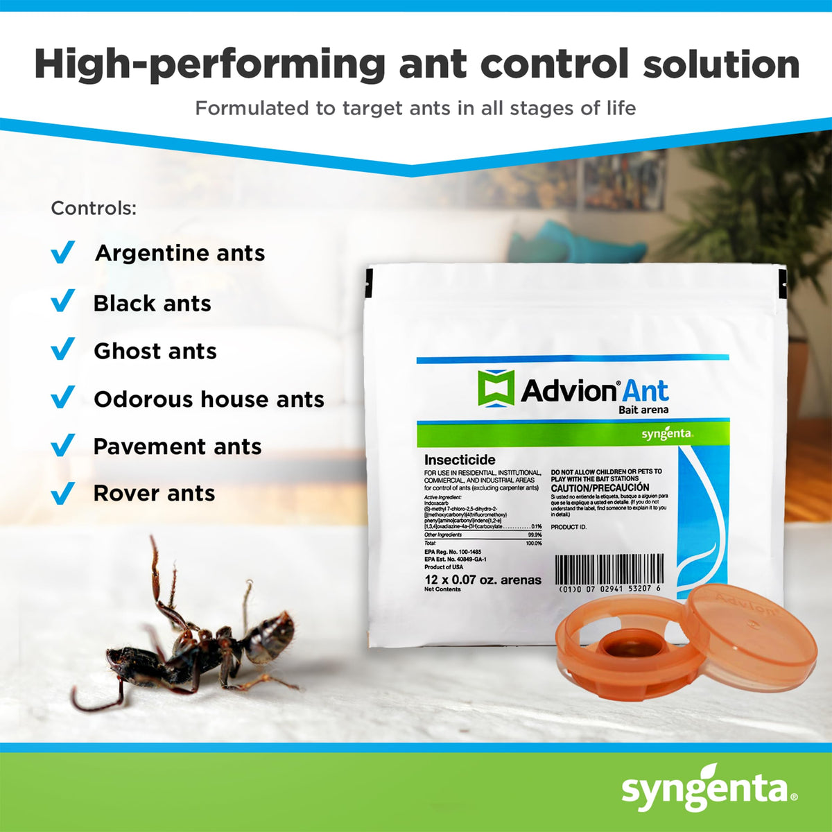 Syngenta Advion Ant Bait Arena 12ct setup scene placed for home use
