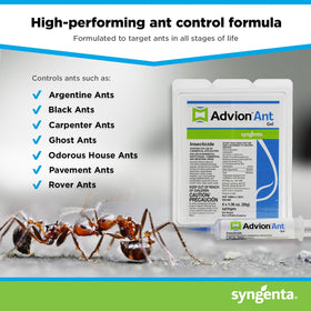 Syngenta Advion gel bait for indoors and outdoors showcases versatile placement options.