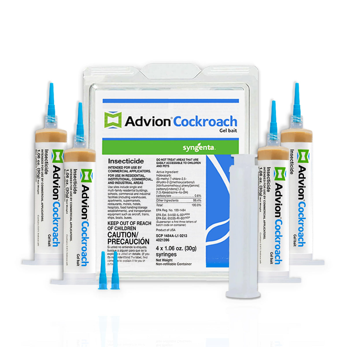 Syngenta Advion Cockroach Gel Bait pack with four 30g tubes for indoor and outdoor use.