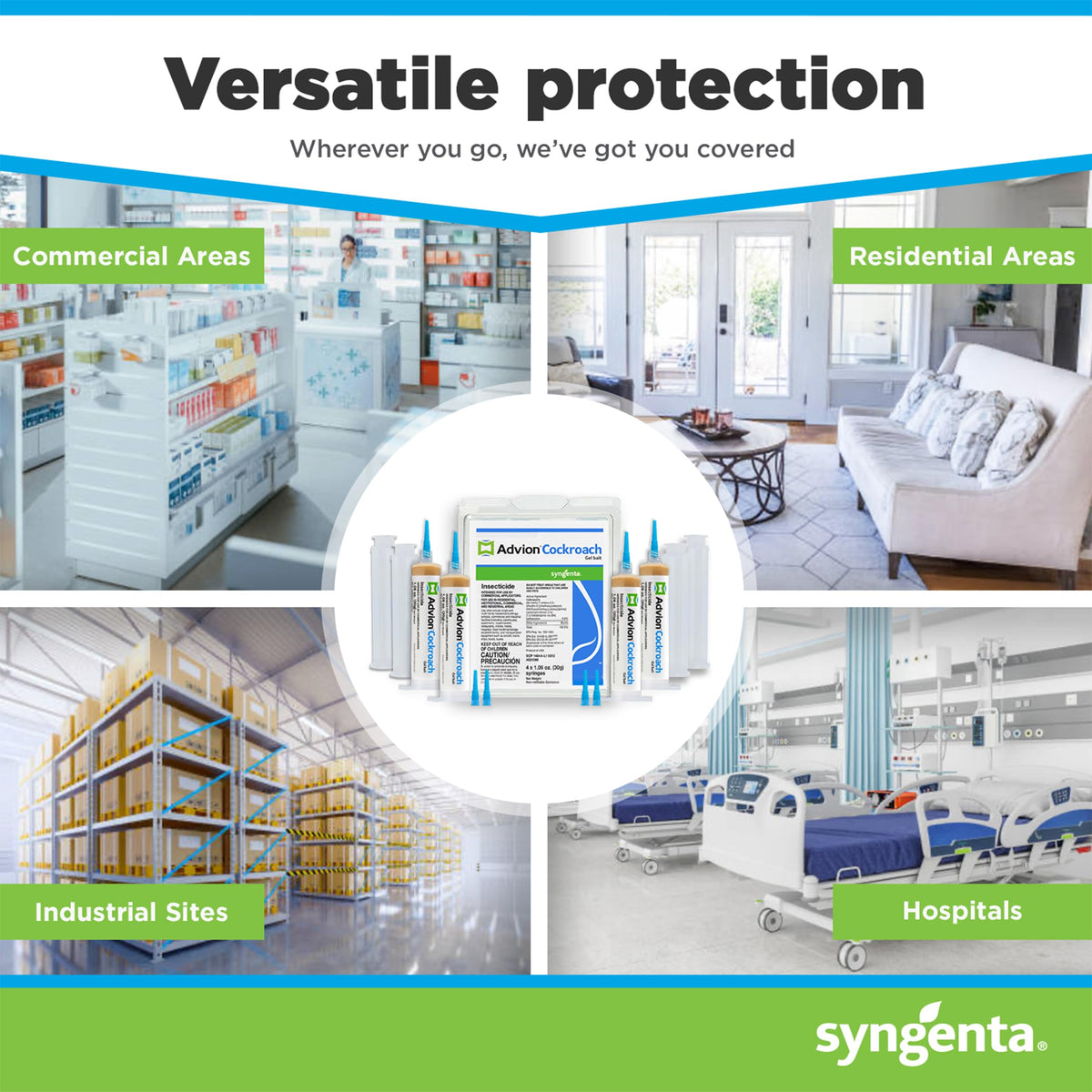 Syngenta Advion bait suitable for indoor and outdoor use across spaces.