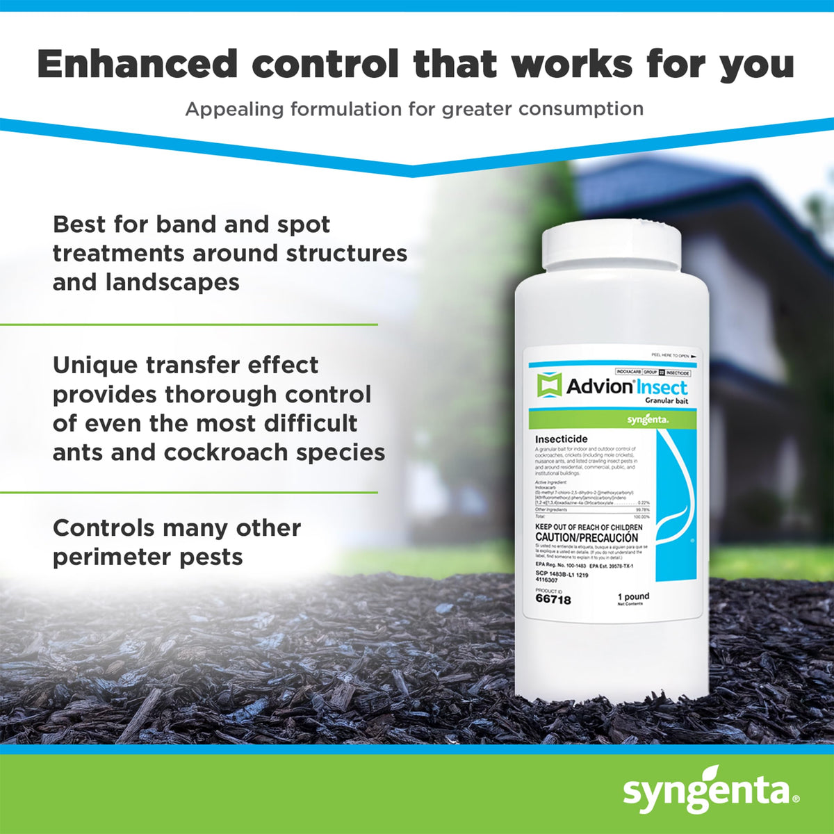Exterior perimeter application with Advion bait for quick action.