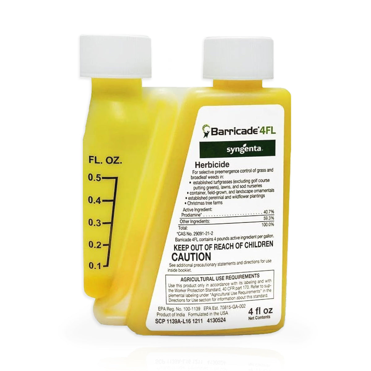 Syngenta Barricade 4FL bottle for preemergent weed prevention in lawns and ornamentals.