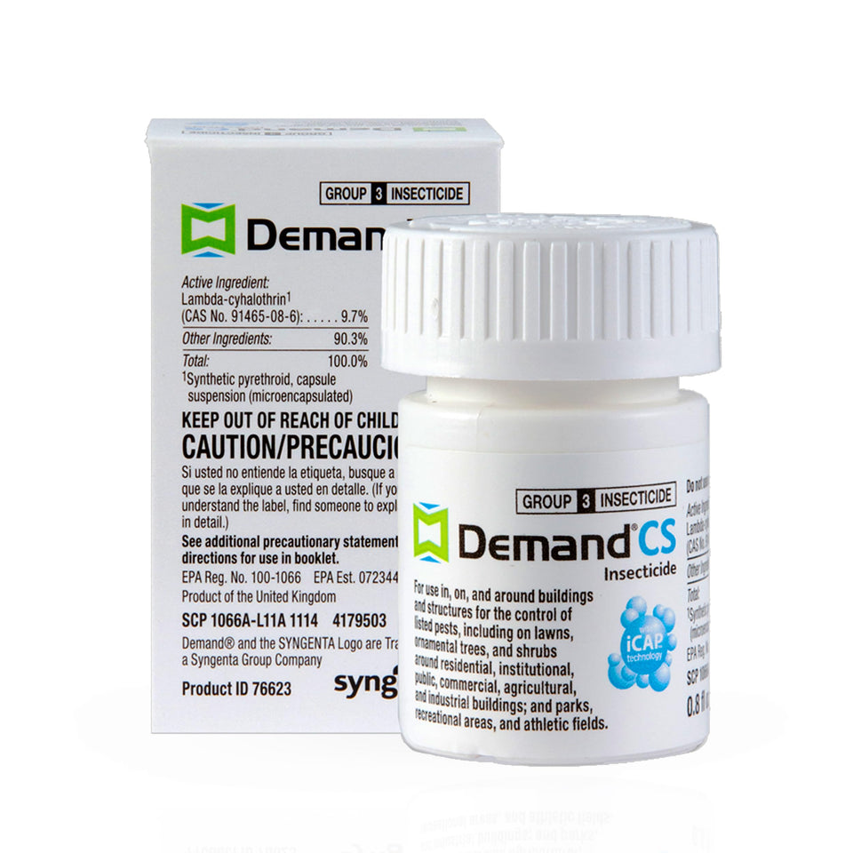 Syngenta Demand CS bottle ready for versatile pest control.