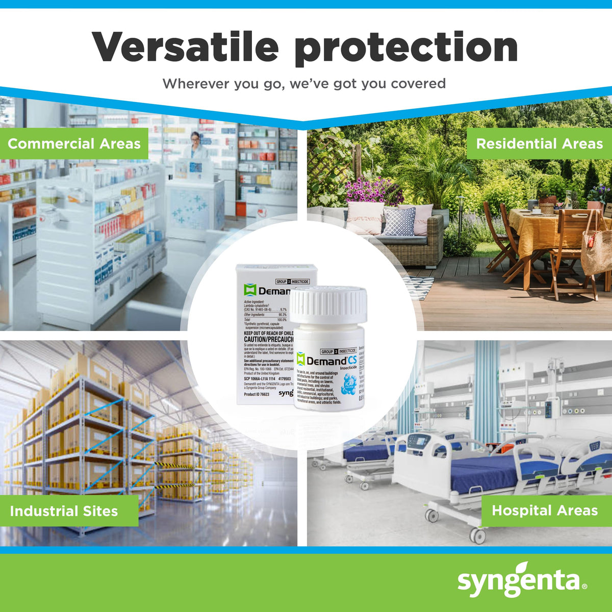 Syngenta Demand CS packaging showing dosing per gallon.