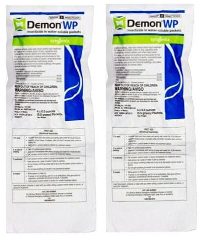 Syngenta Demon WP packets being mixed for indoor and outdoor pest control with quick knockdown.