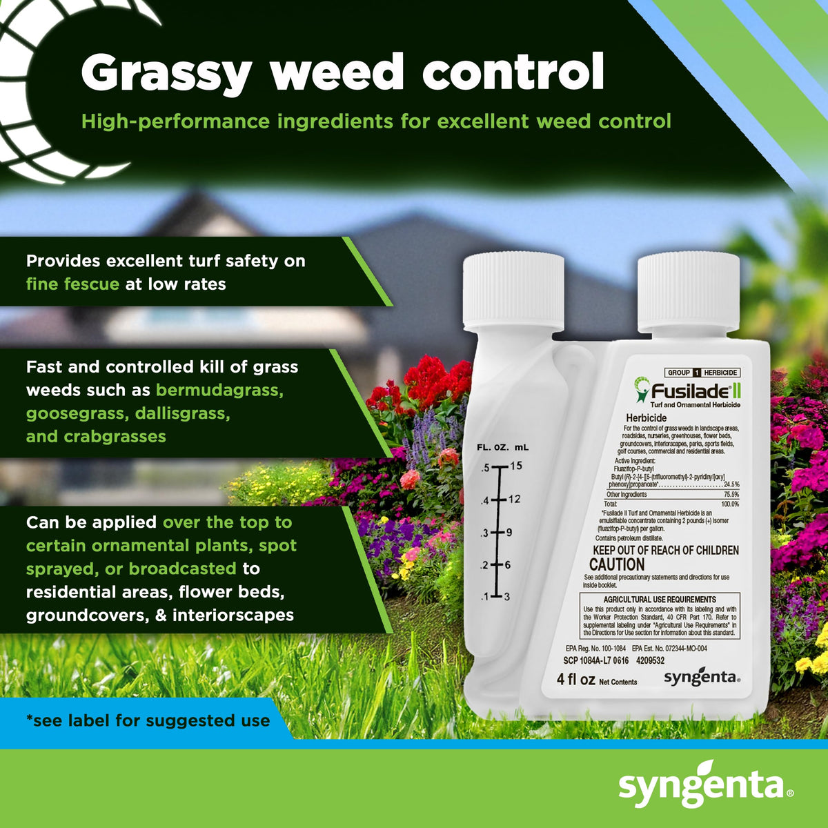 Syngenta Fusilade II over-the-top spray for fast turf weed suppression.
