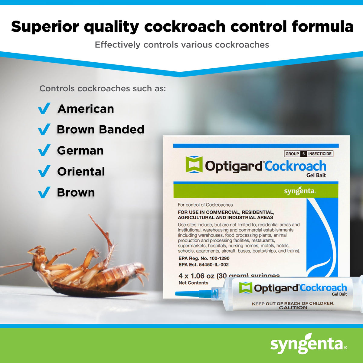 Syngenta Optigard Cockroach Gel used outdoors for flexible pest management.