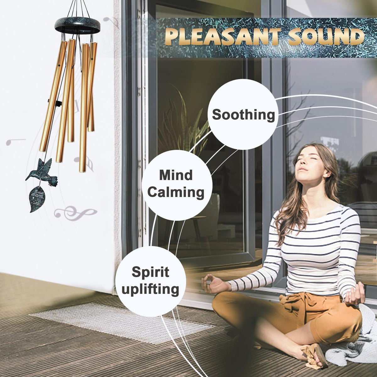 Synhonty hummingbird wind catcher adds hopeful symbolism outdoors.